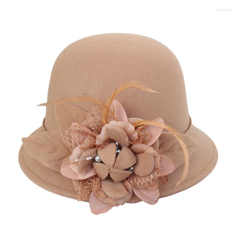 

Berets British Lady Deby Race Fedora Winter Elegant Flower Linen Sun Cap Women Vaction Wide Brimmed Cloche Bucket Hats, No.5