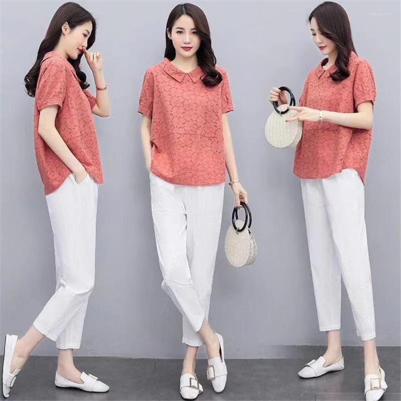 

Women's Tracksuits 2022 Summer Women Sport 2 Two Piece Set Short Sleeve Tops Tshirt Pants Sets Casual Print Tracksuit Female Sporty Outfits, Picture shown