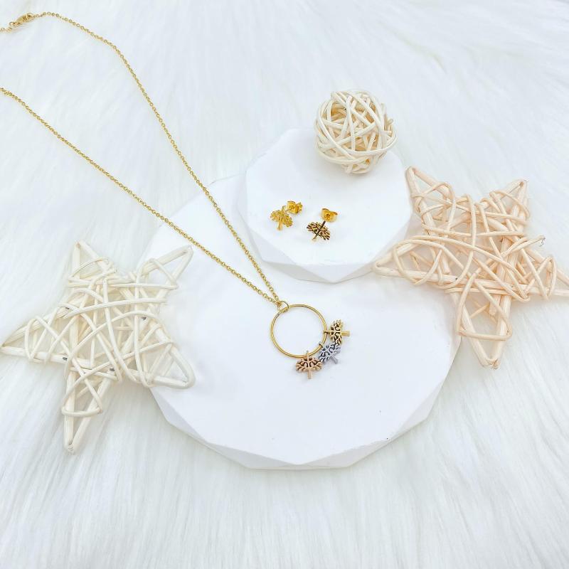 

Necklace Earrings Set O-Rings Stainless Steel Jewelry Pendant Stud Sets Female Accessories For Women, Picture shown