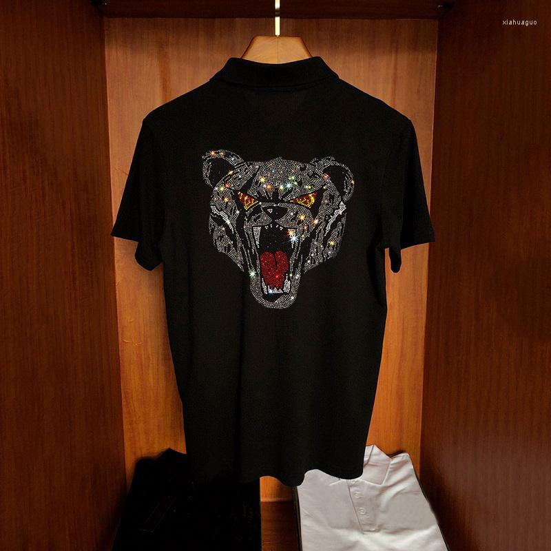 

Men's Polos Polo Shirt Anti-Wrinkle Fashion Loose Short Sleeve Sturdy Drilling Animal Pattern Casual Design Handsome Personality, As shown asian size