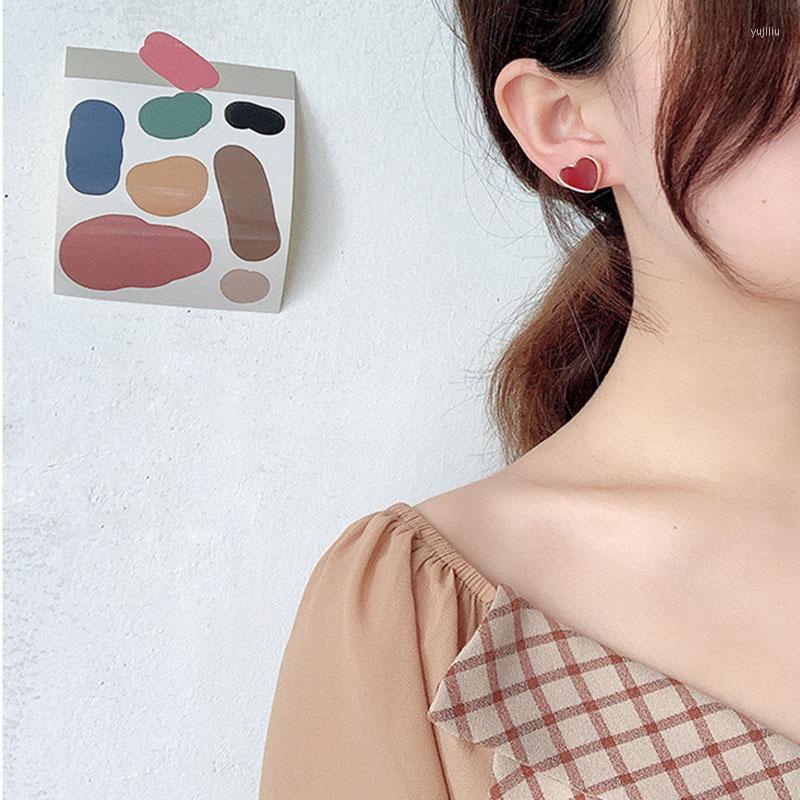 

Stud Earrings GorGor Women Alloy Pattern Wine Red Color Love Heart Dripping Oil Minimalist Exquisite Birthday Gift EZ-797