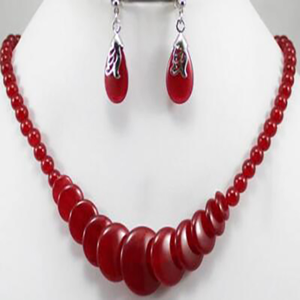 

wholesale simple style 8mm 18" red jade beads and coins necklace earrings
