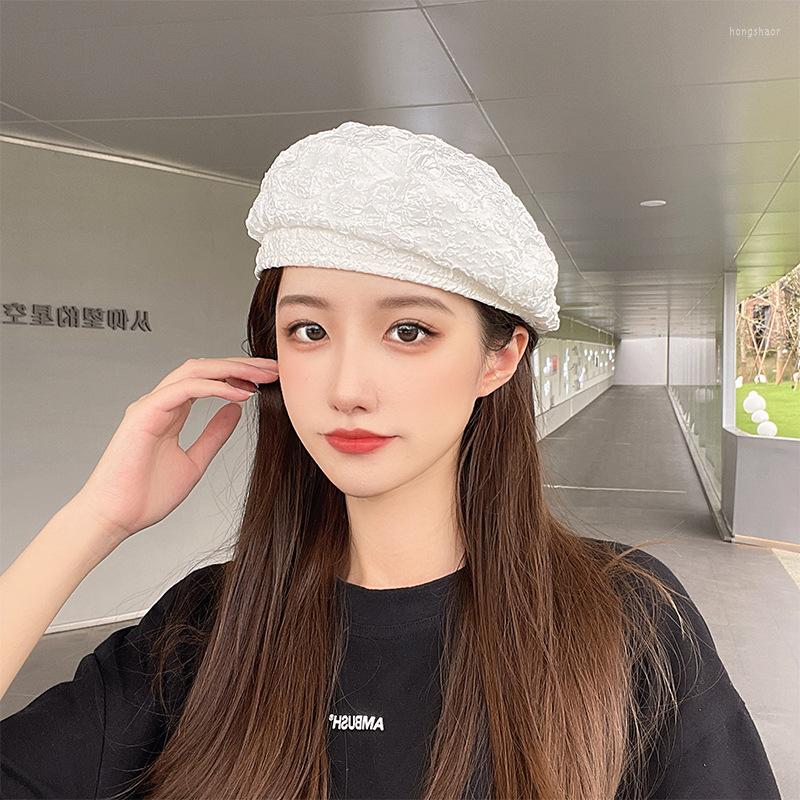 

Berets Cotton Womens Beret Winter Hat Pleated Lace Retro French Plaid Army Painter Cap Autumn 2022 Street Girl Octagonal Caps