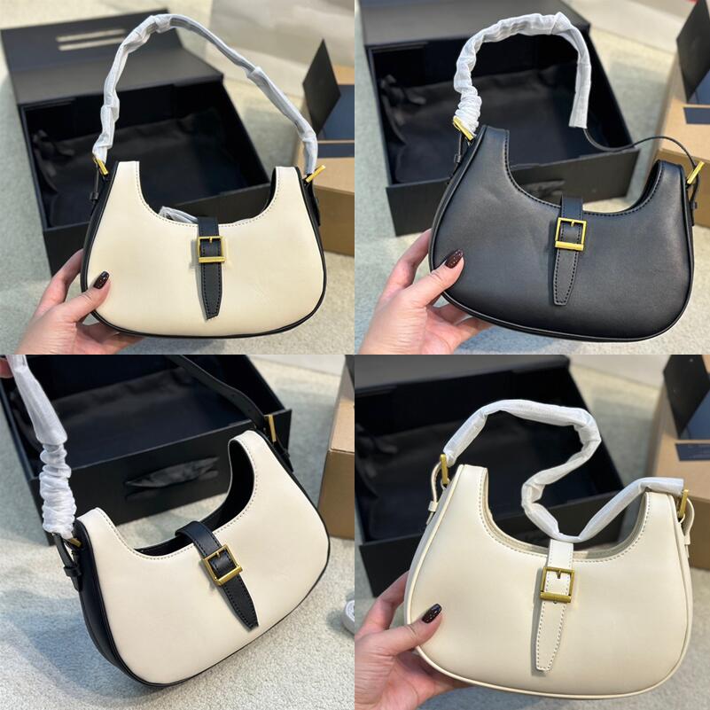 

Designers Lux Calfskin Wandering Bag Retro White Semilunar Underarm Bags Color Matching Buckle Crescent Bag, 1-