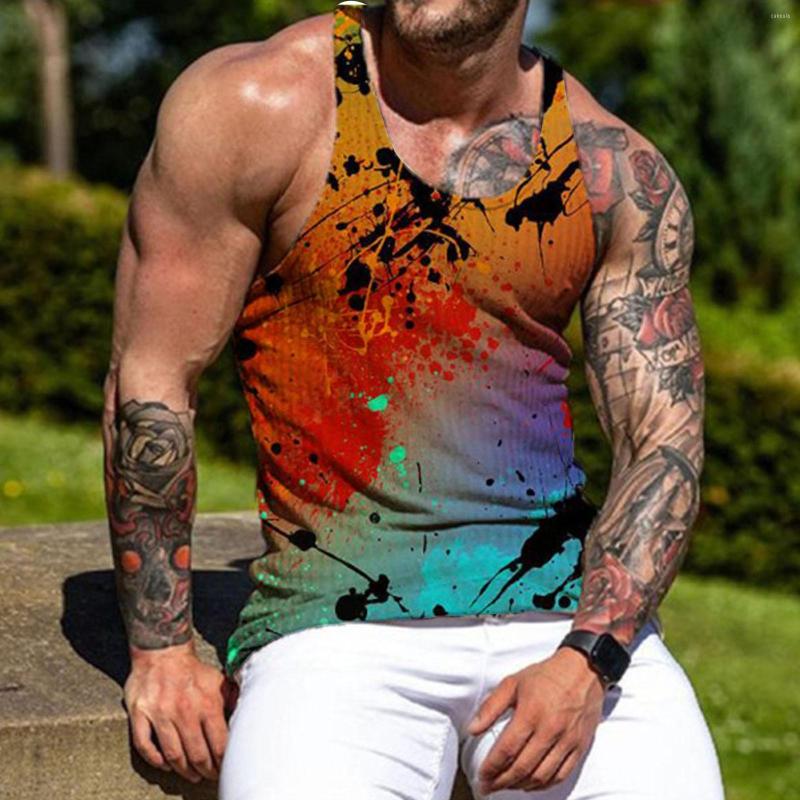 

Men's Vests Mens Summer Fashion And Leisure 3D Digital Printing Round Neck Coat Vest, Sky blue