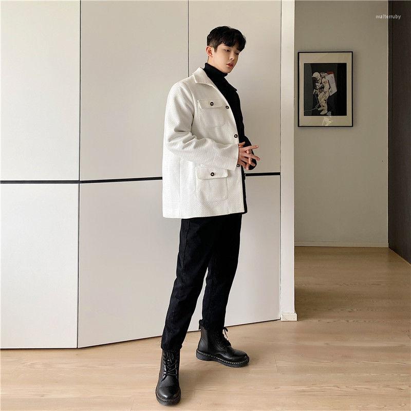 

Men's Suits Color Streetwear Block Tweed Thickened Suit Coat For Men Spring Autumn Single Breasted Black White Blazers Males 2Y4328