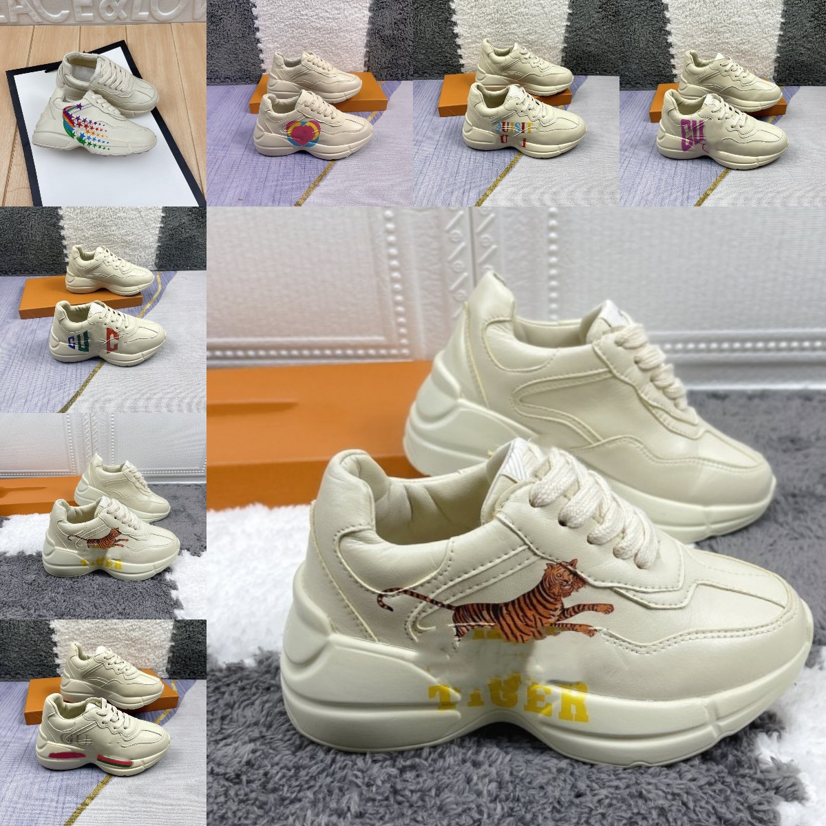 

Designer Rhyton Shoes Kids Boy Girl Multicolor Sneakers Chunky Platform Dad Shoe Trainers Double G Vintage Chaussures Platform Sneaker Strawberry Tiger Apple Shoe, Cxgup15