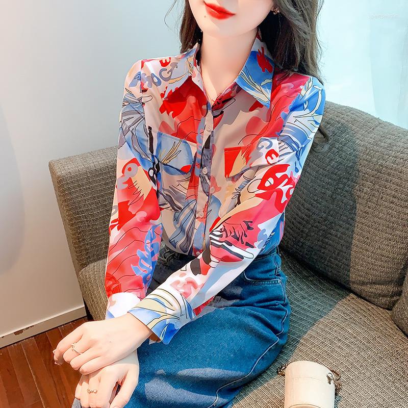 

Women' Blouses Chic Fashion Long Sleeve Women Shirts Ladies Printing Female Causal Spring Autumn Office Mujer Blusas YM58, Multi