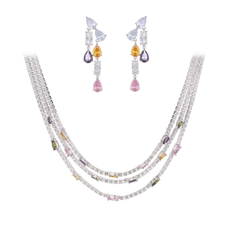 

Luxury Zirconia Bridal Earrings Necklace Jewelry Sets For Women Party Bling Water Drop ear rings Wholesale Price Fashion Jewelry wedding Jewellry set Female, White gold plated