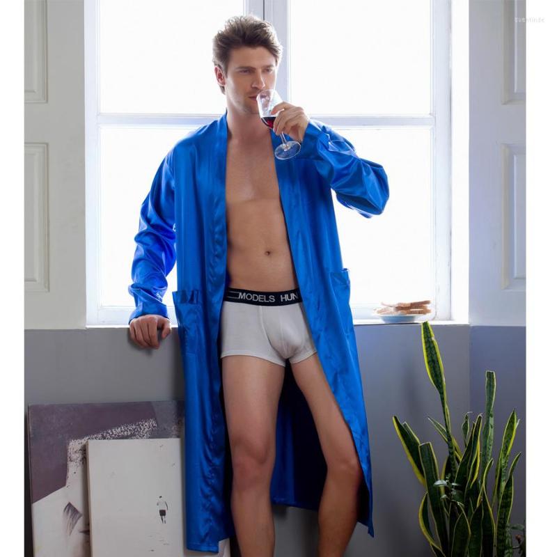 

Men's Sleepwear Large Size 3XL Robe Men Autumn Single Nightgown Jewelblue Satin Bathrobe Kimono Gown Long Sleeve Home Dressing, White