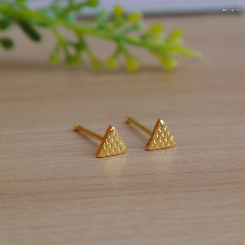 

Stud Earrings 999 Real 24K Yellow Gold Women Luck Triangle 0.48g 4mmW Beauty