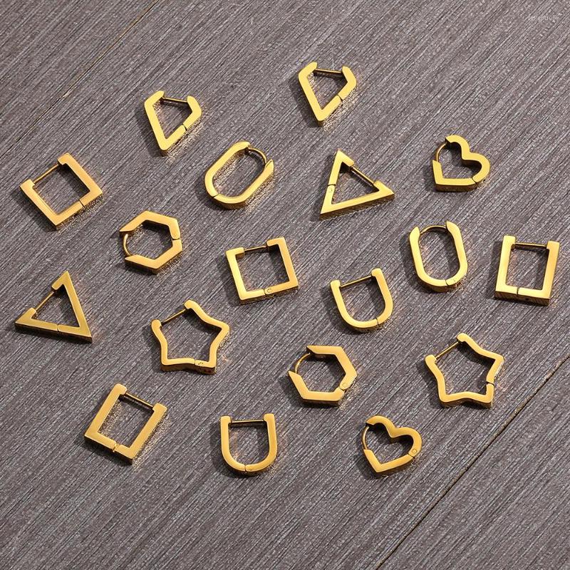 

Hoop Earrings Stainless Steel Geometric For Women Heart/Star/U-Shape/Triangle/rectangle Ear Buckle Huggie Hoops Piercing Jewelry