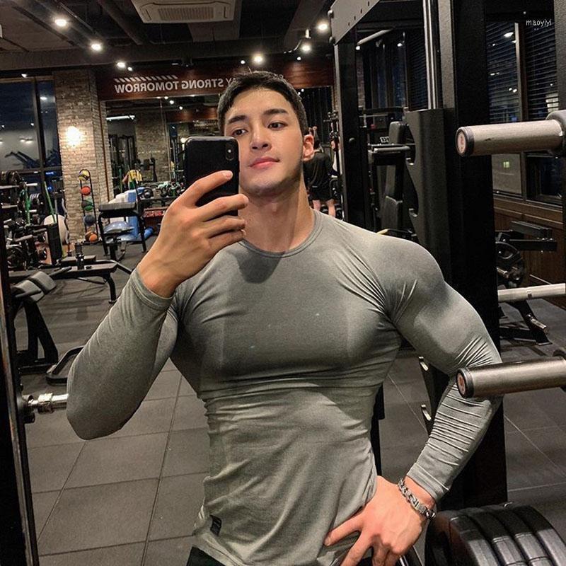 

Men's T Shirts Men Clothing Elastic Mens T-Shirt O-Neck Long Sleeve Shirt For Male Lycra And Cotton T-Shirts Brand Tees 2022Y, Gray