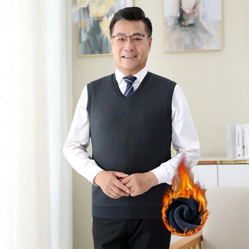 

Men's Vests Trendy Autumn Sweater Vest Knitting Simple Style Mid Length Fleece Father For Home, Khaki