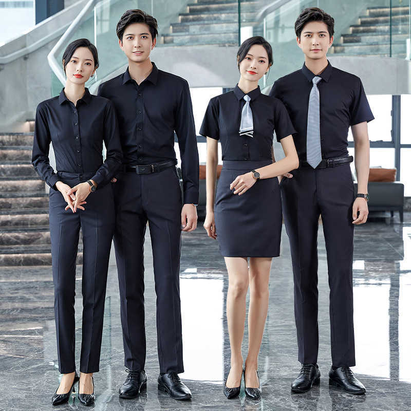 

Work Clothes Profional Long Sleeve for Men and Women's Busin Formal Shirt Shop Sal Embroidery Printing, Short sleeved black blouse