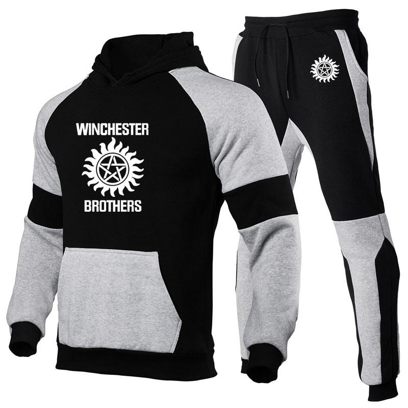

Men' Hoodies & Sweatshirts 2022spring Autumn Tracksuit Supernatural Winchester Brothers Print Men Suit Warm Hoodie Pants Two-piece Sets, 04