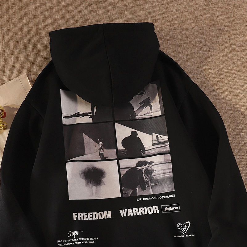 

Mens Hoodies Sweatshirts Picture printed hooded long sleeved sweater spring and autumn European American retro couple jackets for men women tops 221207, Black