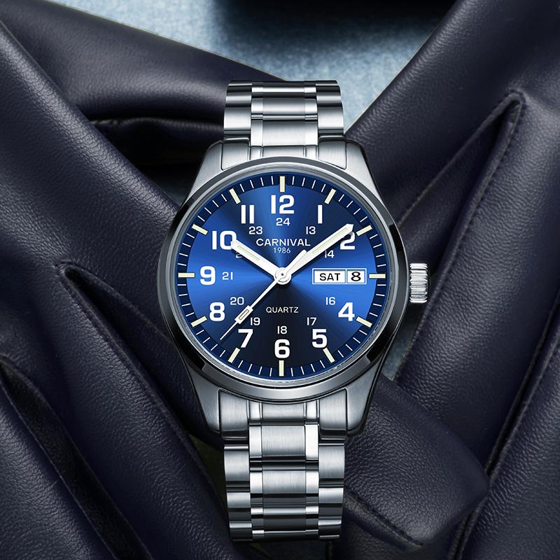 

Wristwatches CARNIVAL Top Fashion Mens Watches 2022 Sports Luminous Quartz Watch 316L Stainless Steel Relogio Masculino
