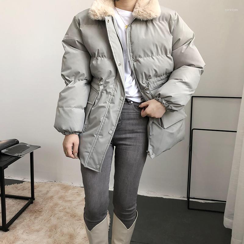 

Women's Down Casual Cotton Padded Coat Women Fur Collar Solid Thick Warm 2022 Winter Korean Fashion Elegant Outwear Female LD2809, Brown