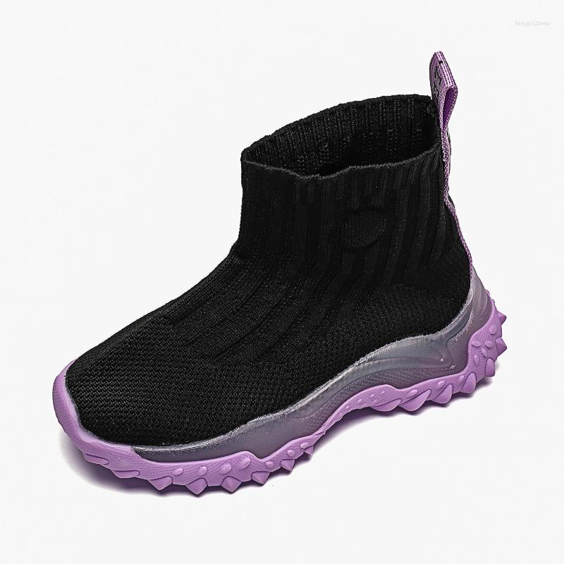 

Athletic Shoes 2022 Autumn Children's Wool Knitted Socks Boys And Girls Running With LED Fashion All-match Sneakers 21-30, Purple