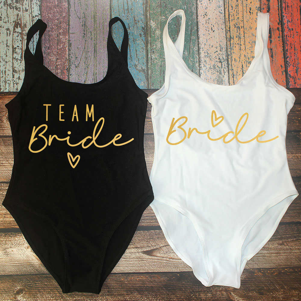 

Swim Wear S-3XL Gold Print Team Bride One-Piece Swimsuit Squad Women Swimwear Bachelorette Party Swimsuit Summer Beatchwear Bathing Suit T221208