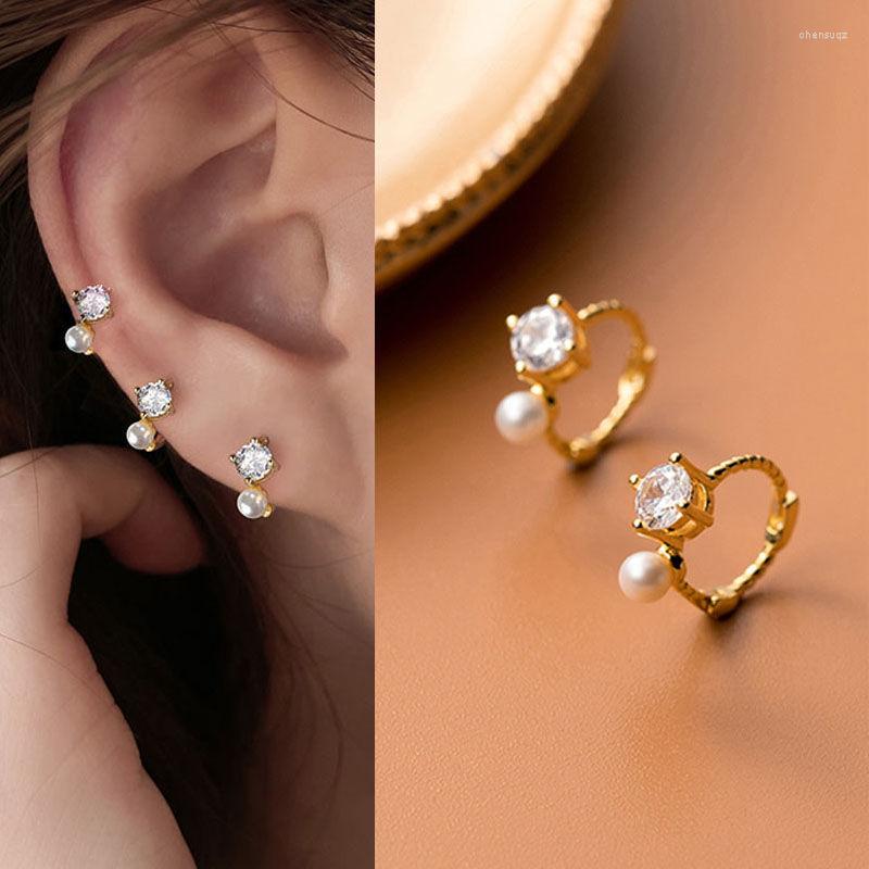 

Hoop Earrings Fashion Zircon Bead Round Pearl Circle Earring For Women Girls Party Wedding Korean Trendy Jewelry Eh571