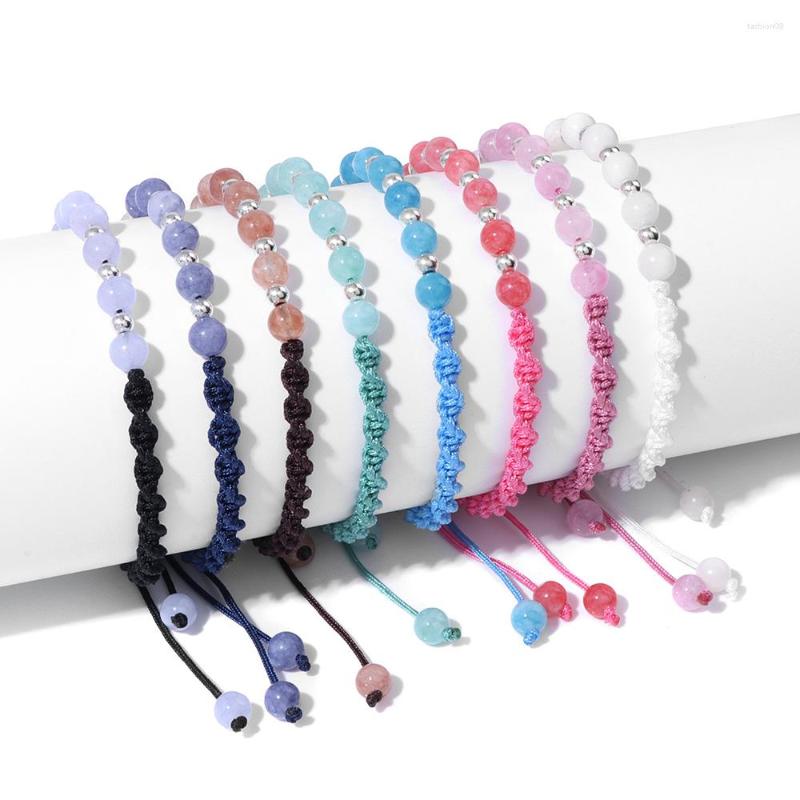 

Strand Luxury Angelite Beads Adjustable Bracelets Natural Stone Simple Handmade Braided Bangle Women Men Reiki Jewelry