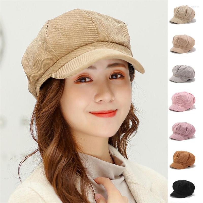 

Berets Ladies Womens Girls Corduroy Baker Boy Peaked Cap Winter Sboy Hat Women Snapback Octagonal Spring Autumn