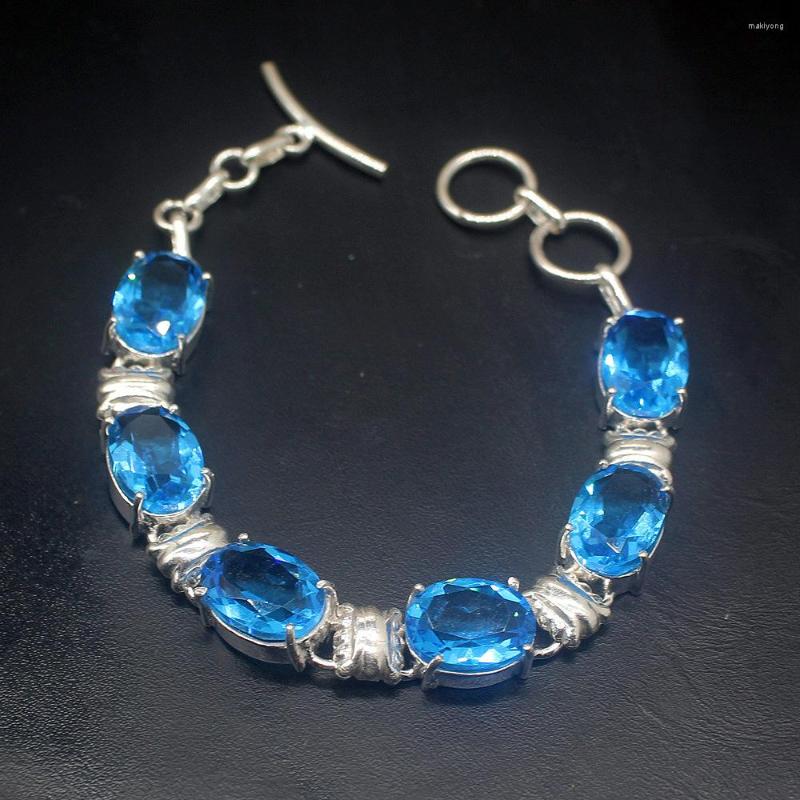 

Link Bracelets Glowing Fashion Shiny BlueTopaz Color Charms Links For Women 7.5 Inch HD675