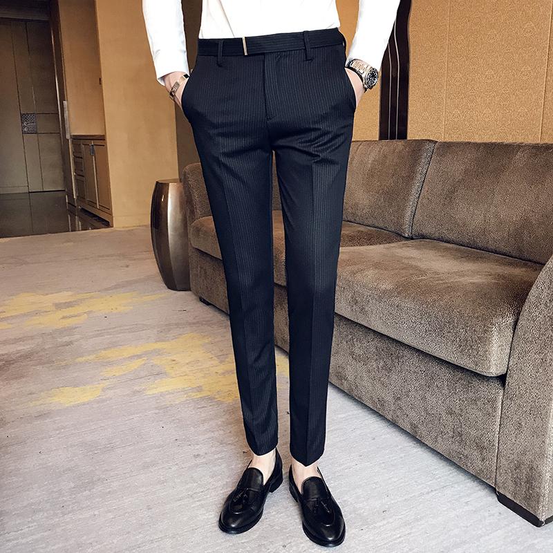 

Men's Suits & Blazers High Quality British Style Business Casual Slim Fit Men Dress Pants Solid All Match Formal Wear Office Trousers Gentle, Black ankle pant men