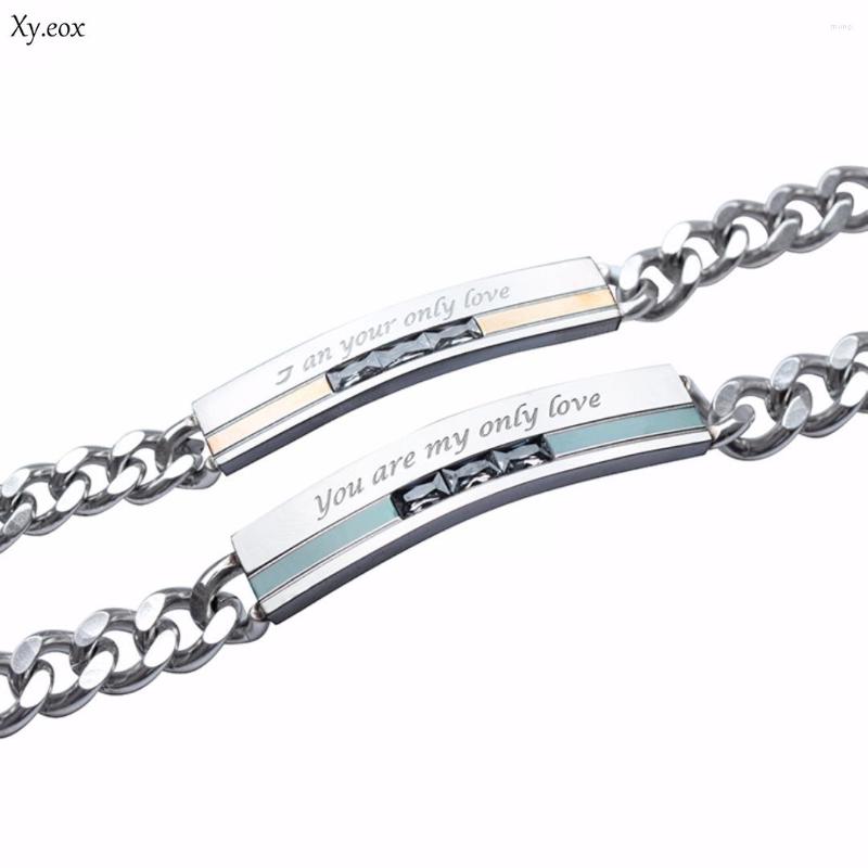 

Link Bracelets You Are My Only Love" Engraved Stainless Steel Couple Promise Bangle Bracelet