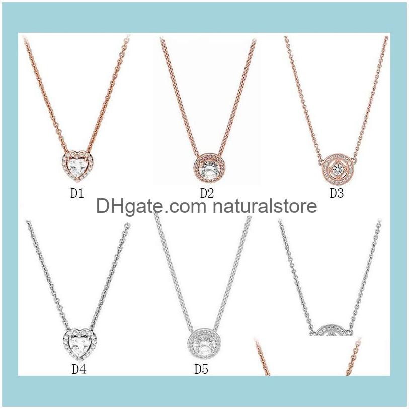 

Pendant Necklaces Genuine S925 Sterling Sier Fit Pandora Couple Necklace Rose Gold Classic Elegant Set Diy Heart Love Blue Crysta Ch Dh1Jy