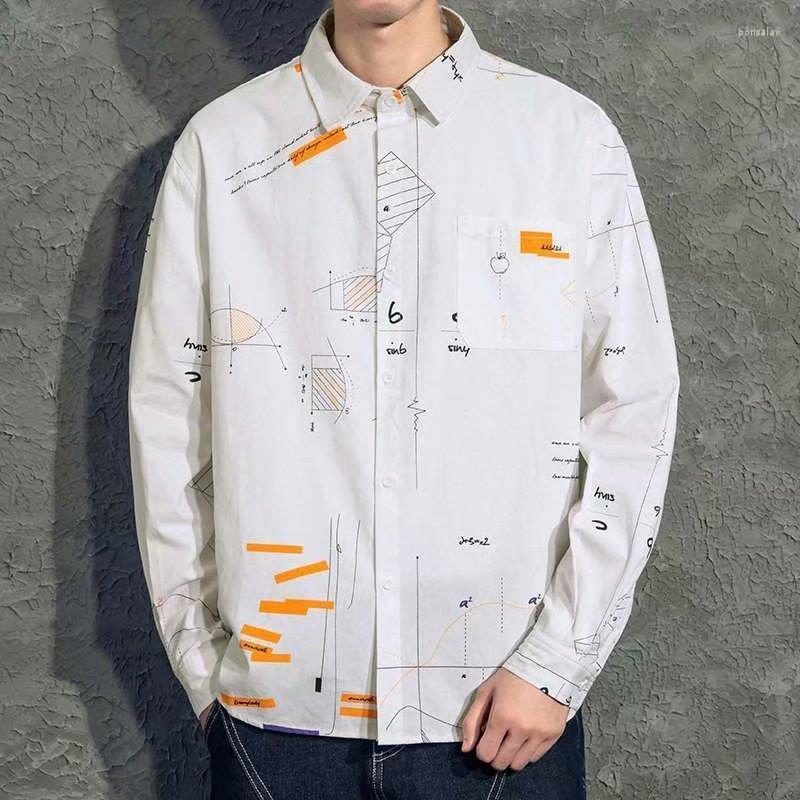 

Men's Casual Shirts Fall Long Sleeve Shirt Men's Printed Square Collar Large Size Loose Tops Jacket 2022, Gray