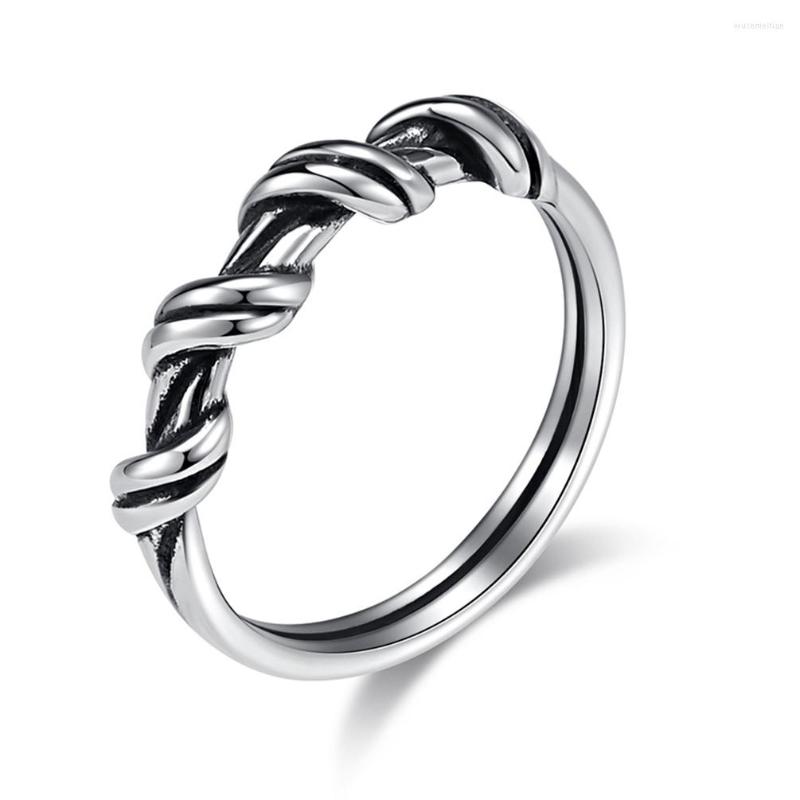

Wedding Rings Retro Silver Color Black Wire Winding Couple Ring For Women Men Charm Stainless Steel Twisted Jewelry Trendy Party Gift