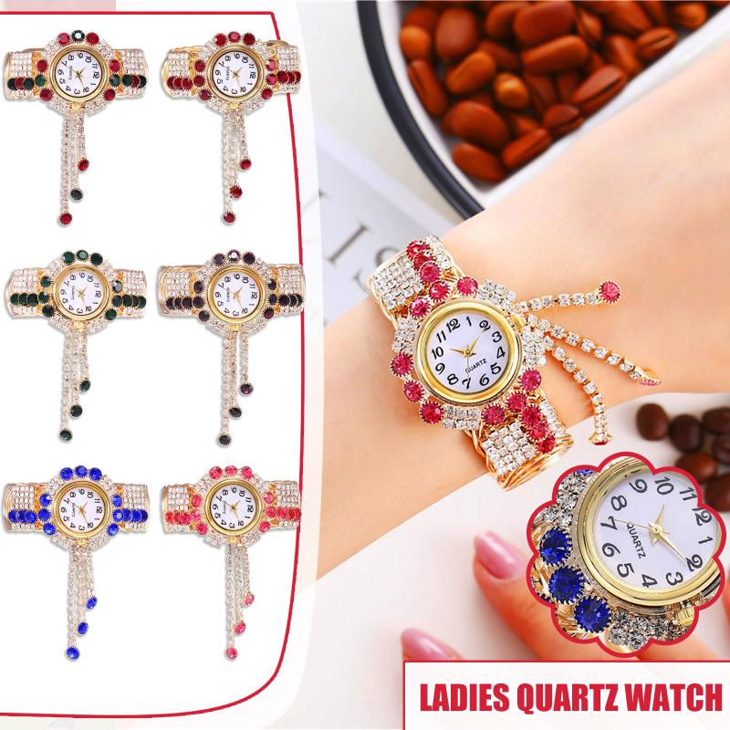 

Wristwatches Stylish Printed Beaded Bracelet Bangle Jewelry Alloy Watch Fashion Quartz Elastic Wristwatch Girls For Women