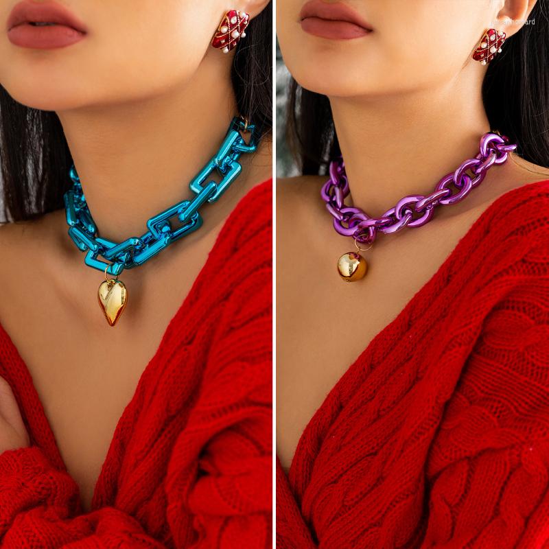 

Pendant Necklaces Punk Chunky Chain Beaded Heart Necklace Fashion Colorful Geometric Square Clasp Jewelry Gift