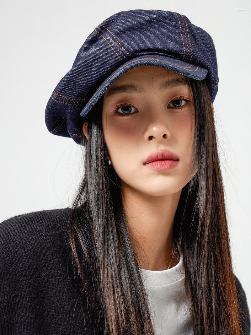 

Hats Y2K Big Size Women Girl Berets Hat Gothic Punk Denim Beret Ladies Street Cool Hip Hop Rock Caps, Light denim