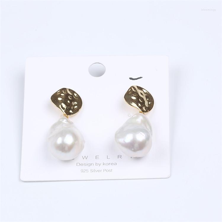 

Stud Earrings Fashion Women 17-18mm 925 Sliver Gold Plate Handmade Big Baroque Pearls