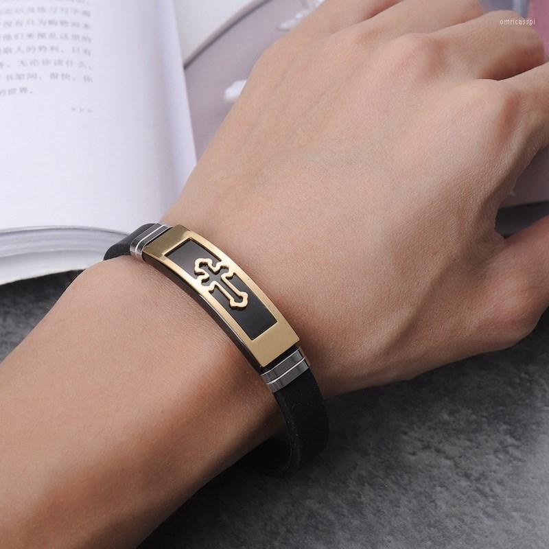 

Bangle ZG Trending Products Men's Bracelet Fashion Soft Silicone Cross Retro Hand-made Hollow Charms Male