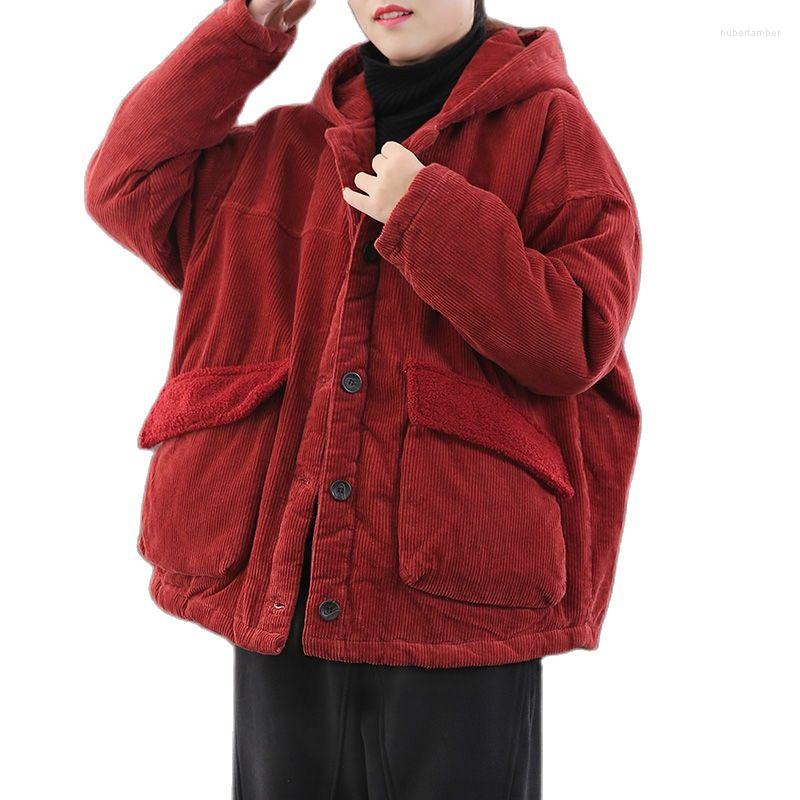 

Women's Down Jackets Tide Ins Autumn Winter Thick Cotton Coat 2022 Corduroy Jacket Plus Size Female Hooded Overwear, Red