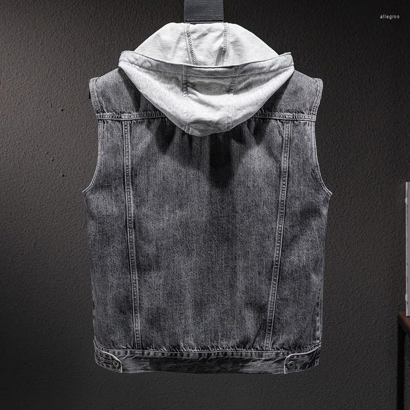 

Men's Vests Mens Hooded Cargo Vest Single Breasted Japanese Vintage Sleeveless Jacket Spring Autumn Slim Fit Casual Men Short Waistcoat, Picture shown
