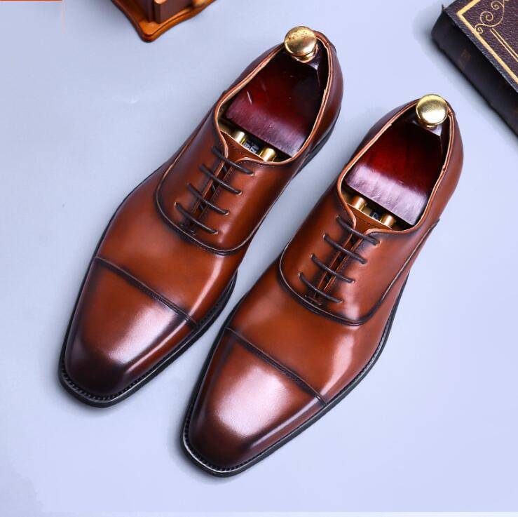 

Green Brown Black Wedding Dress Shoes Genuine Leather Fashion Gentlemen Oxfords Mens Flats