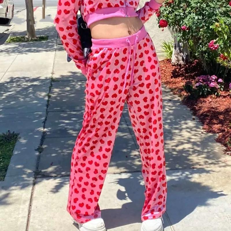 

Women' Pants Pink Velvet Sweet Y2K Joggers Women 2000s Heart Print Kawaii Sweatpants Drawstring High Waist Trousers Women' Harajuku, Black