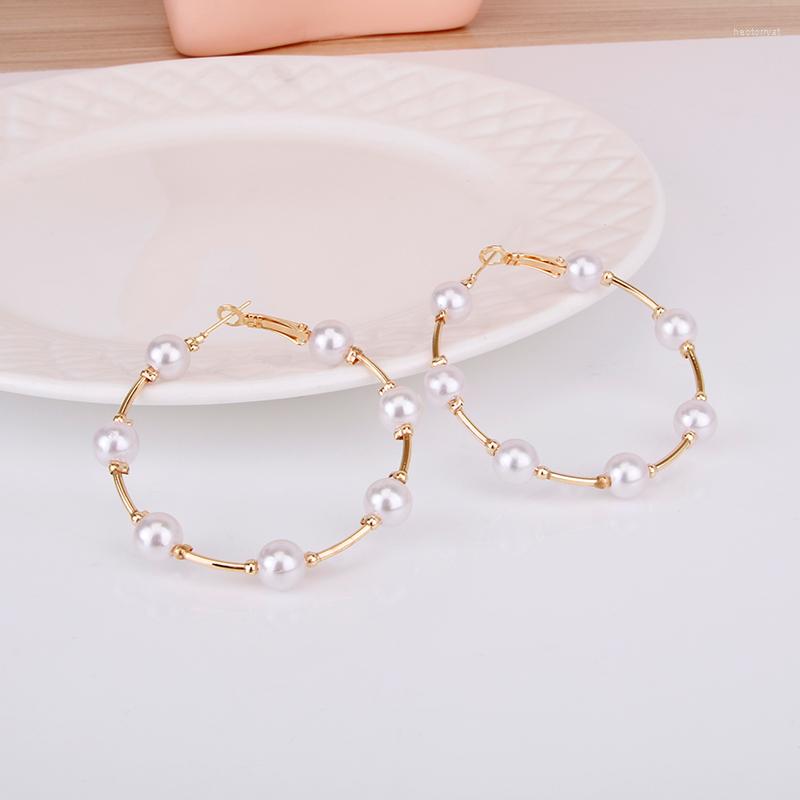 

Hoop Earrings Hgflyxu Gold Color Imitation Pearls For Women 50mm Circle Beads Pearl Ear Ring Fashion Jewelry 2022