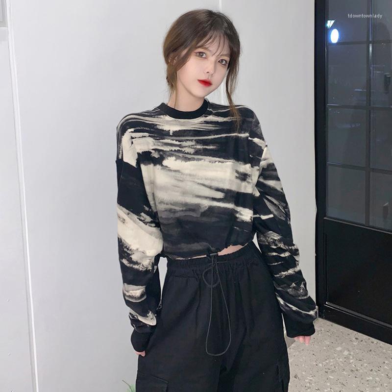 

Women's T Shirts Autumn Thin Long-sleeved T-shirt Women Loose Cropped Crew Neck Top 2022 Womens Inner Wear, Black