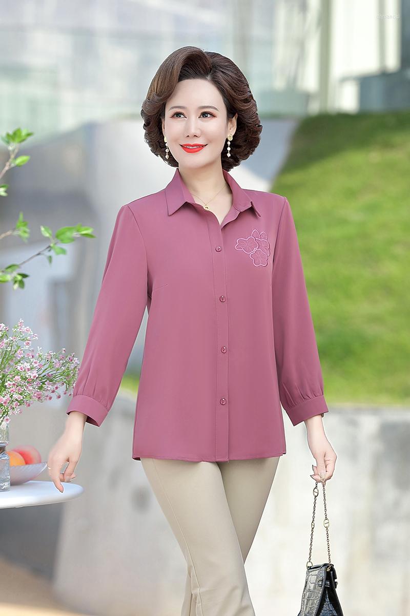 

Women's Blouses OL Long Sleeve Loose Casual T-shirt Spring Autumn Large Size Middle-aged Mother Bottom Shirt Women Top, Blue