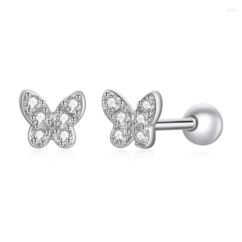 

Stud Earrings WOSTU 925 Sterling Silver Full Paved CZ Butterfly Women Party Genuine Fine Brincos Fashion Jewelry Gift DXE1116