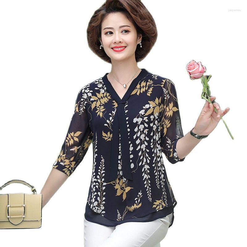 

Women's Blouses Spring Summer Women Chiffon Shirts Fashion V-Neck Casual Loose Ladies Print Elegant Tops Ropa De Mujer Blusas MM1030, Red