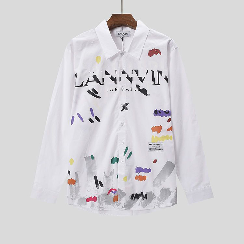 

Lanvin Mens Shirt Luxurys Designers Menswear Casual Bussiness Shirt Man Dress Print Shirts Men Long Sleeve Brand Fashion Spring Tops Size -XL 02, White