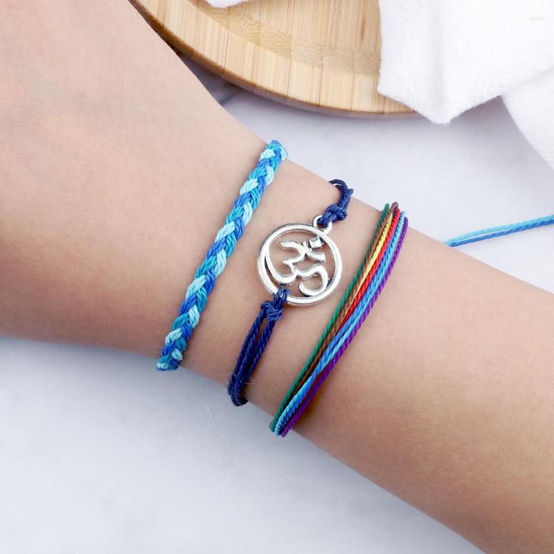 

Strand 3pcs Handmade Waterproof Wax String Braid Bracelets Trendy Tree Of Life Waves Men Bangles Fashion Women Adjustable Yoga Jewelry